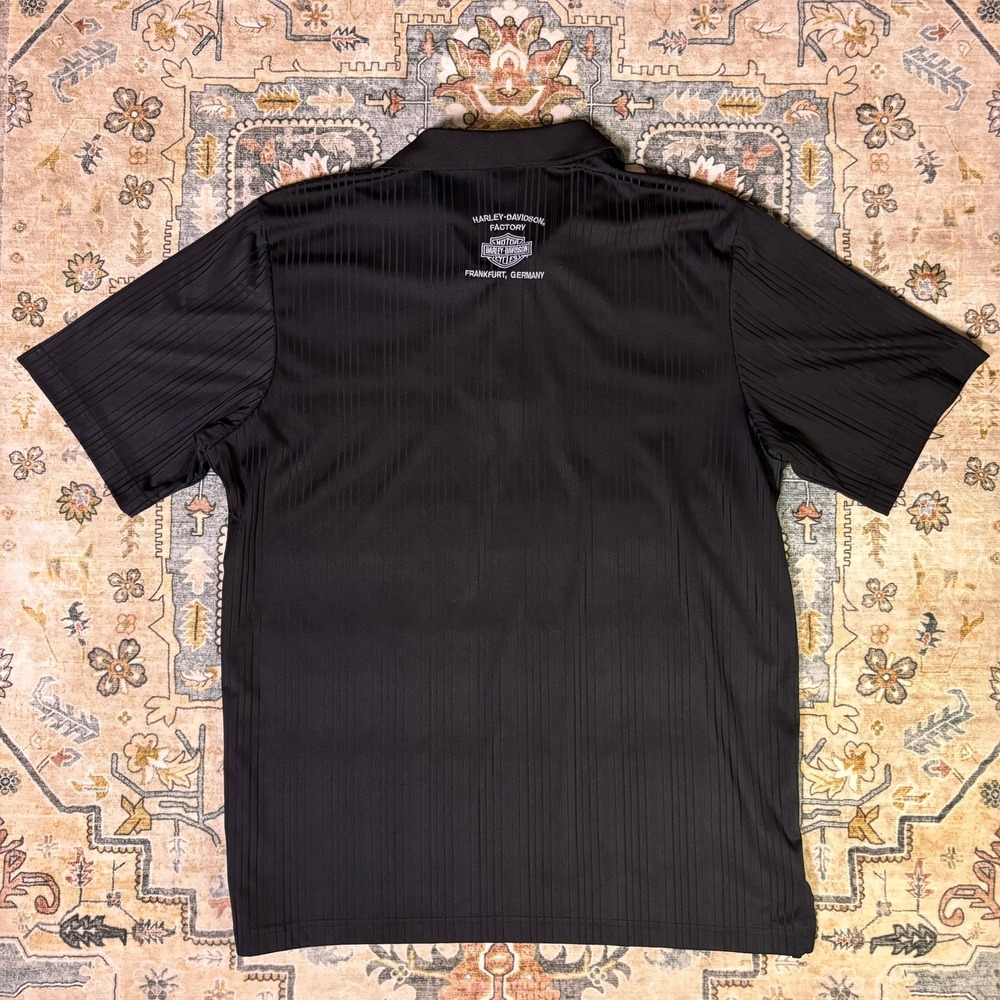 Harley-Davidson Factory Frankfurt Germany Black Textured Polo Shirt Mens XL Race